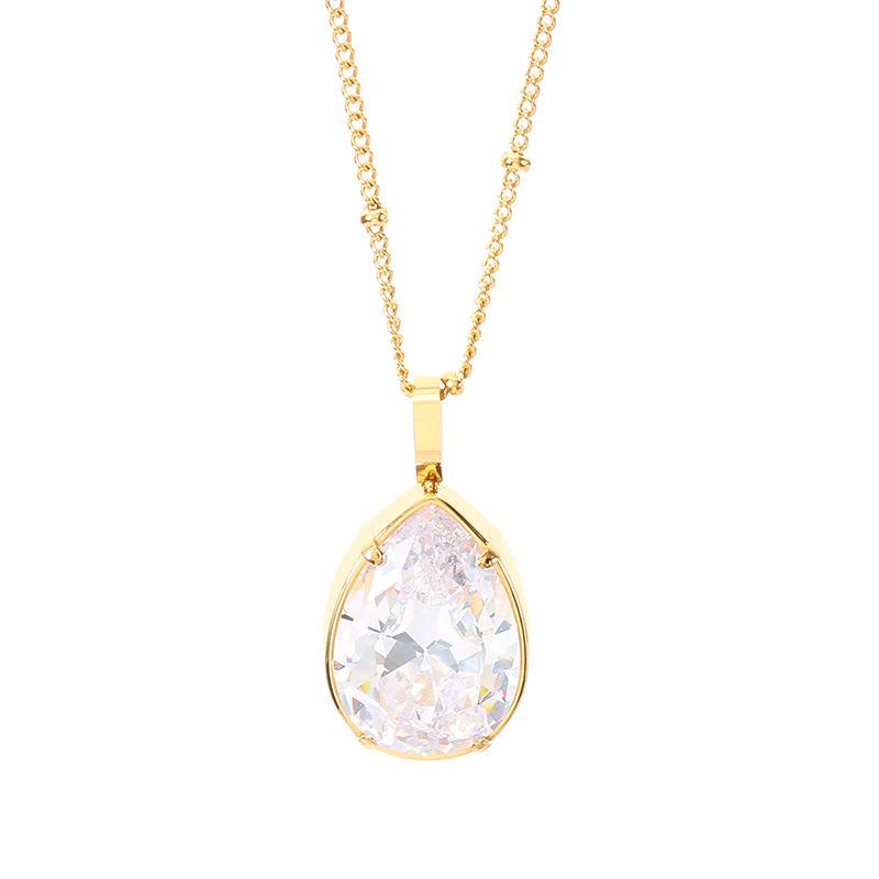 Kalen French INS Teardrop Zircon Pendant Necklace Luxury Stainless Steel Choker for Women Gift