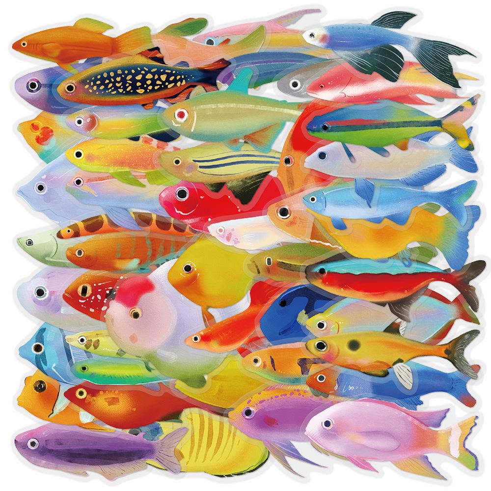 50 Ocean Creatures Fish Stickers - Creative Graffiti, Transparent PET, Waterproof for DIY Journals & Phone Cases