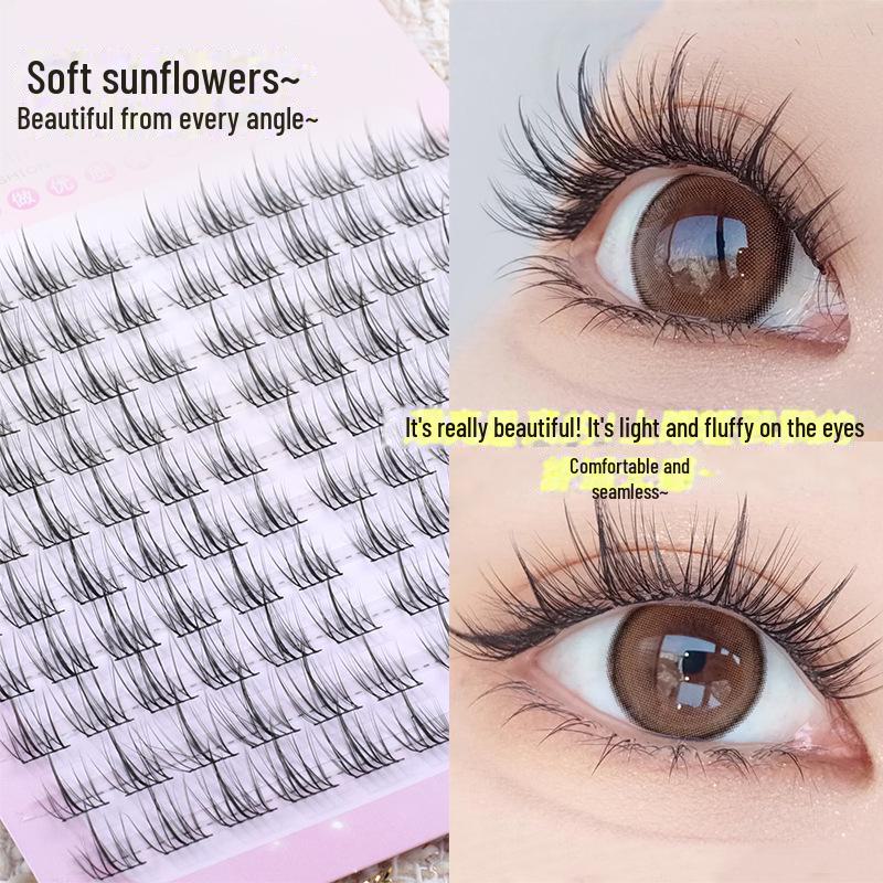 Taihua Yanghua Natural Comic Cluster False Eyelashes - Pre-Cut, Thin Stem, Daily Wear