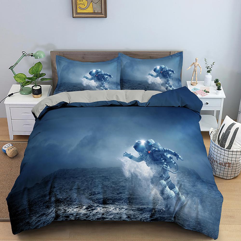 3D Printed Astronaut Duvet Cover Set Spaceman Pattern Bedding Set For Boys Girls Teens Polyester Comforter Cover King Queen Size