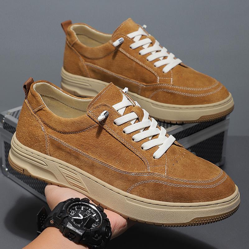 Men's shoes 2025 spring new anti-velvet pigskin board shoes trendy daily leather sports shoes casual lace-up board shoes men