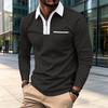 Men's Long Sleeve Shirt Slim Fit Color Block with Pocket