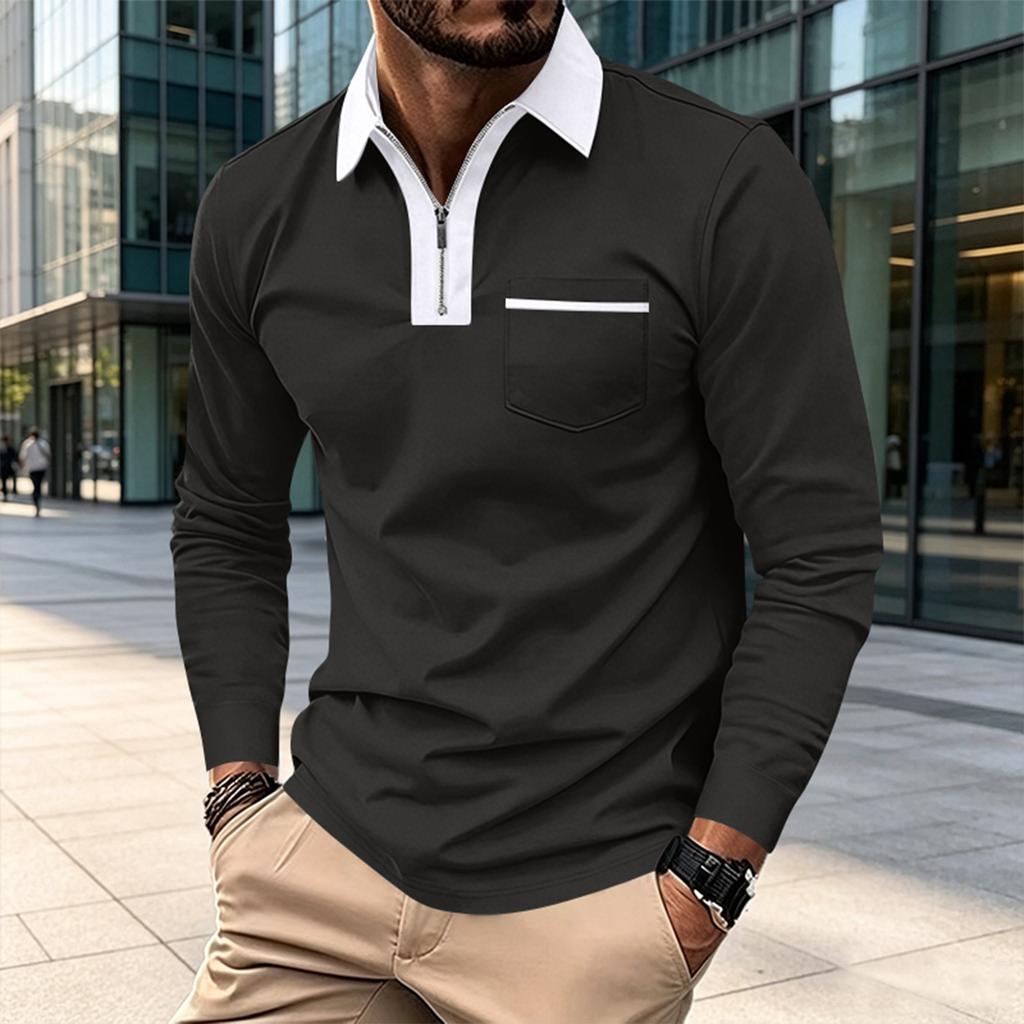 Men's Long Sleeve Shirt Slim Fit Color Block with Pocket