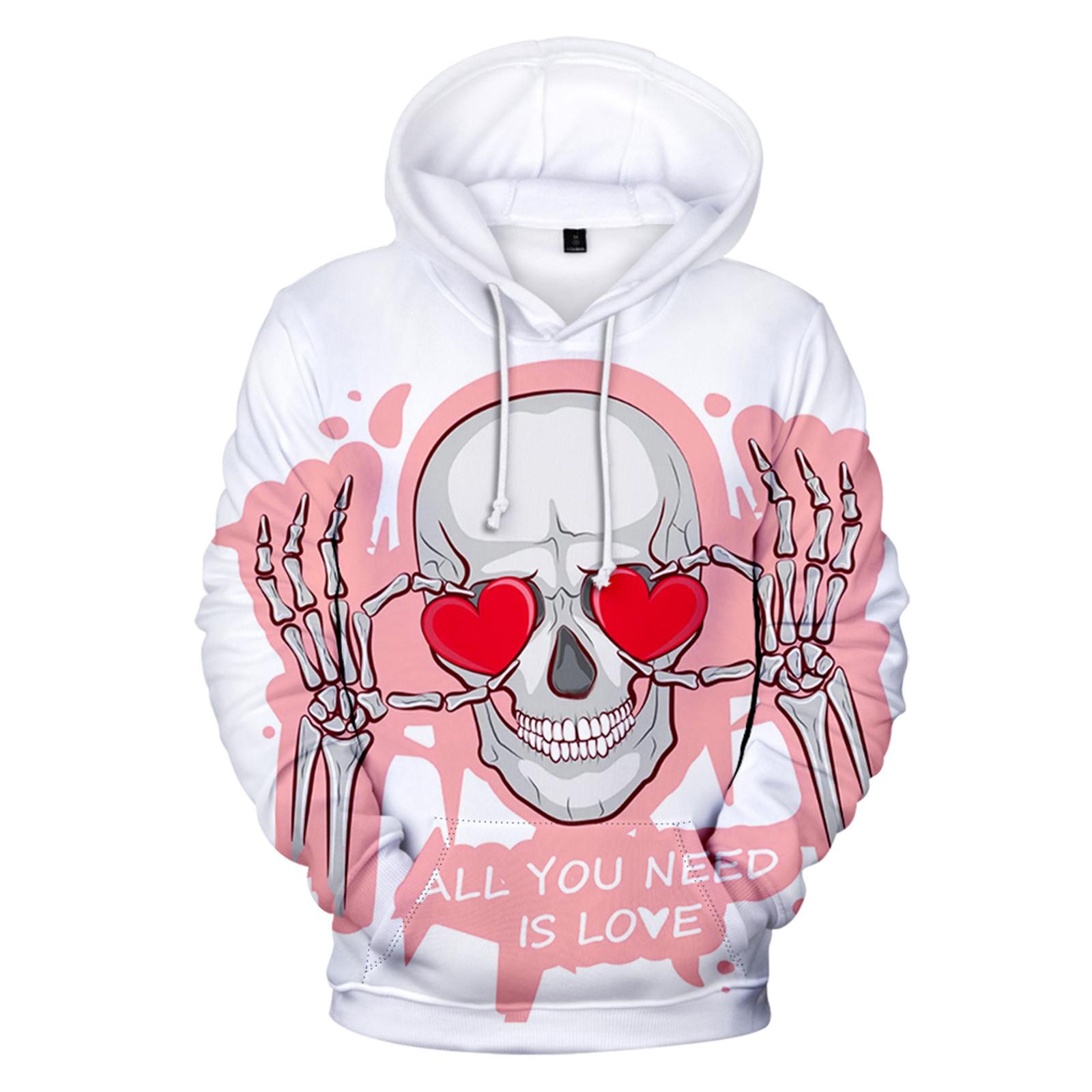 

Модный принт ко Дню святого Валентина, свободный мужской и женский худи с длинным рукавом M белый