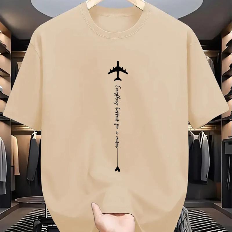 Summer Best-selling Street Casual Fashion Comfortable Breathable Simple Aircraft Pattern Printed Men's Pure Cotton T-shirt