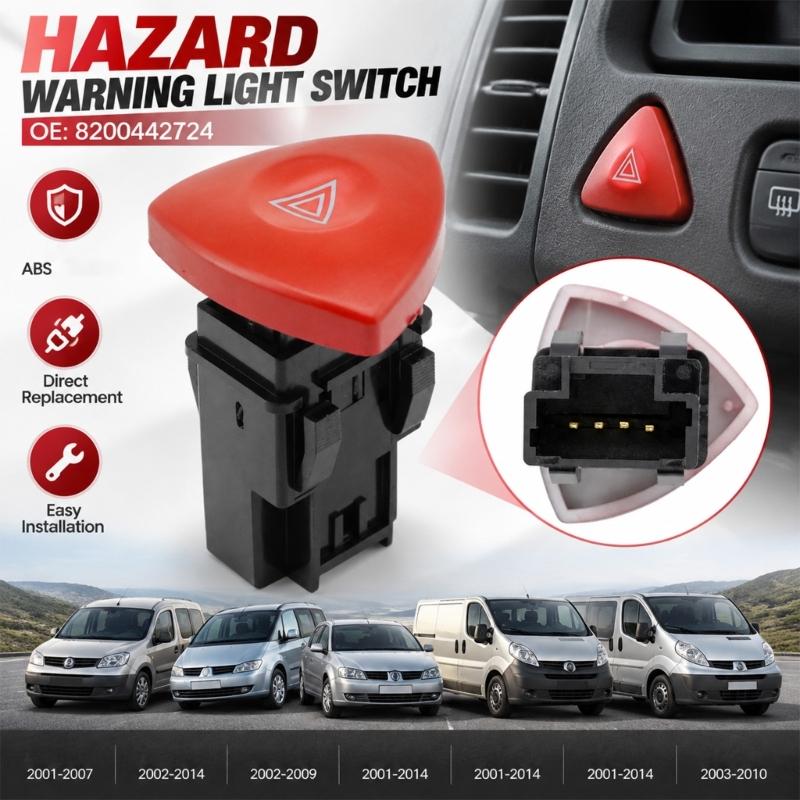 4-Pin Hazard Light Switches for Trafic, Espace and Other Supported Applications, with Red Symbol Face and Reference 8200442724