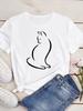 New Cute Love Heart Cat Print Women T-Shirt Casual Short Sleeve Top Summer Women's Clothing Cartoon Streetwear Y2k Clothes