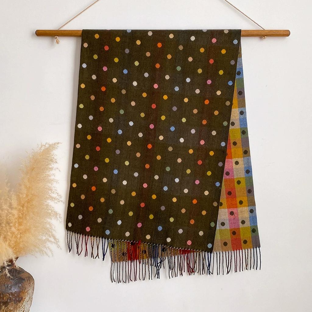 Fringe Polka Autumnwinter Faux Cashmere Scarf For Women Long Warm Air Conditioner Embroidered Wrap Large Thickened Scarves