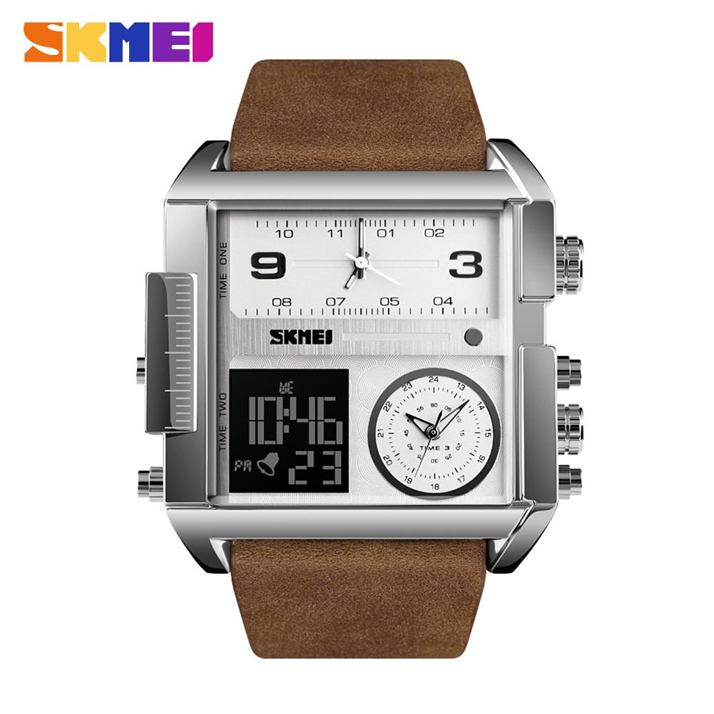 SKMEI Stainless Steel Mens Watches Quartz Military Sports Waterproof LED Digital Wristwatches