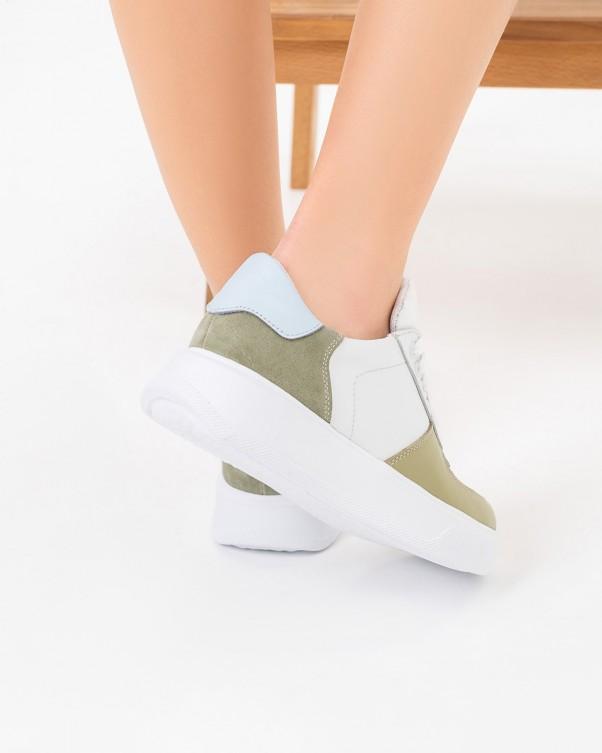 Bílé kožené tenisky se zelenými vsadkami ISSA Plus