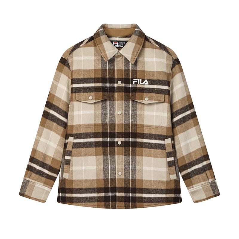 FILA Fashion Woven Latte Brother Fitted Polo Shirt Jacket Men Jacket Wheat F11M519703FBG