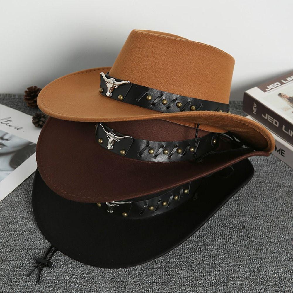 Cow Head Western Cowboy Hat Ethnic Style Visor Caps Cool Cowgirl Jazz Hat  Outdoor