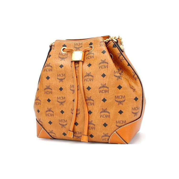 New MCM Soft Berlin Visetos Canvas With Leather Bucket Bags Crossbody Bag, Shoulder Bag Women's Brown & Cognac MWDAABF02CO001