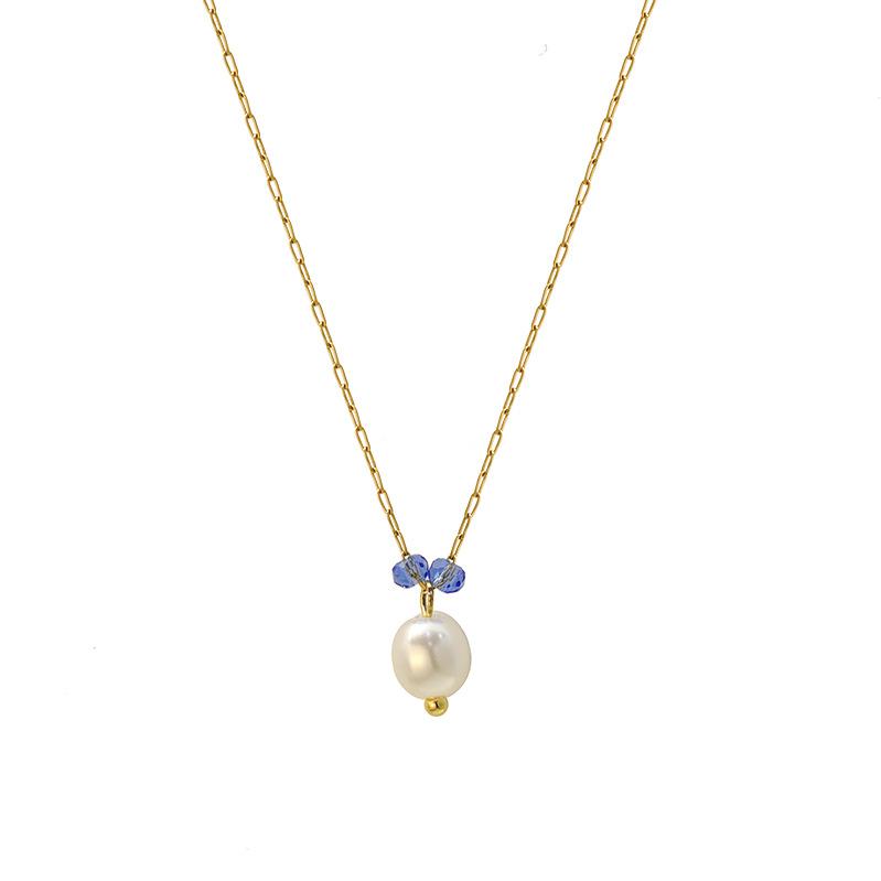French Baroque Non-Fading Blue Stone Pearl Necklace Autumn And Winter 316 Material Necklace Water Drop Female Collarbone Chain
