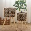 Gourd Grass Plant Stand Flower Pots Holder Stool with 3 Wood Legs Floor Planter Basket Rack for Home or Office Use