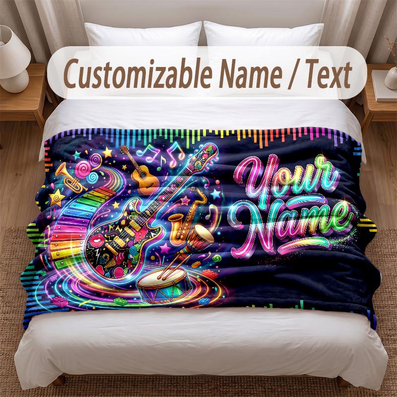 Music General Theme Soft Blanket Personalized Custom Name Text Print Warm Blanket Home Sofa Bedroom Decor