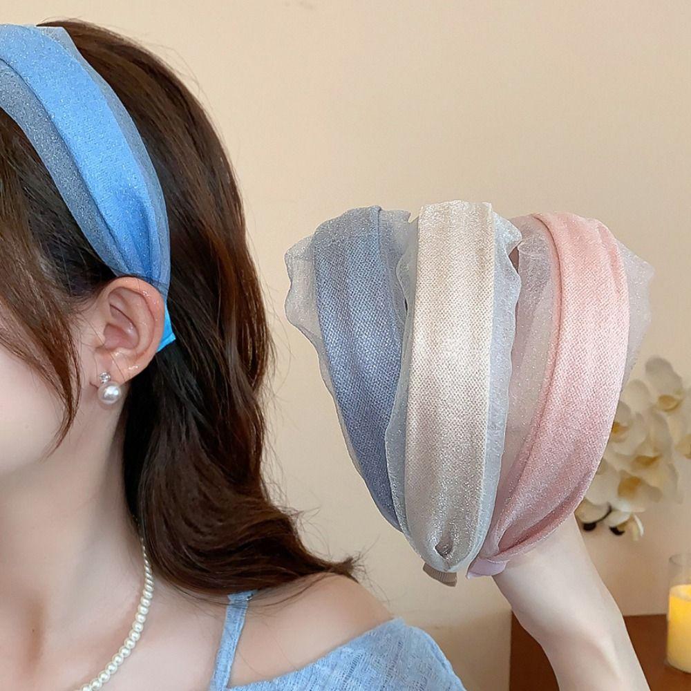 Sweet Women Hair Hoop Mesh Wide Edge Hairband Hair Accessories Chiffon Headband  Wash Face