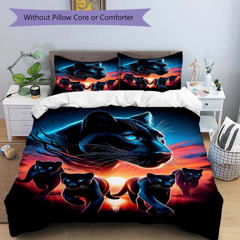 3pcs Panther Family Duvet Cover Set - Includes 1 Duvet Cover and 2 Pillowcases, No Quilt Core, All-Season Home Decor yy251111042