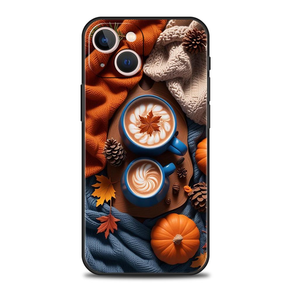 Phone Case Cover for iPhone 17 16 15 14 13 12 Pro Max 11 Pro Max 17AIR Plus Shockproof Soft TPU Bag Pumpkin Autumn Leaves Coffee