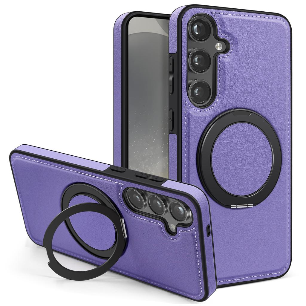 For Samsung Galaxy S24 Case with Ring Kickstand Compatible with MagSafe PU Leather Back Cover