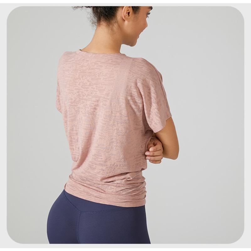 Damen Lockerer Hoodie Sportoberteile Yoga-Kleidung Schnelltrocknendes Lauf-Kurzarm-T-Shirt Fitnesskleidung