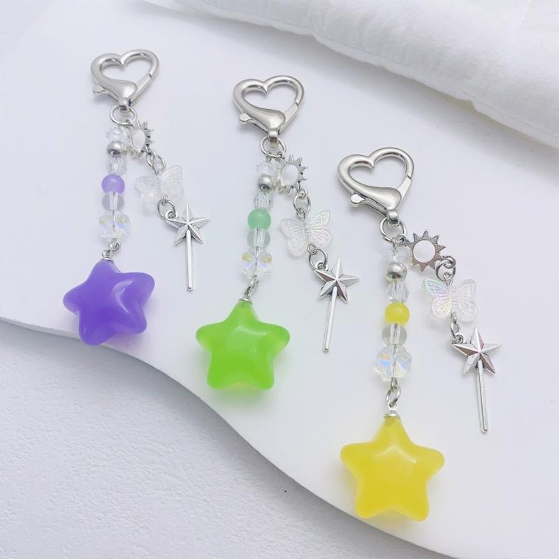 Breloc cu Pandantiv Pentagrame Colorate, la Modă, Stele cu Cinci Vârfuri, cu Mărgele, Șnur pentru Telefon, Charm de Geantă la Modă pentru Femei