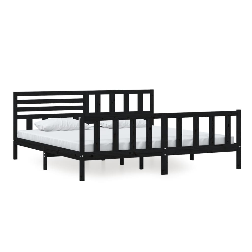 Vidaxl Bed Frame, Black, Solid Pine Wood, 200 X 200 Cm
