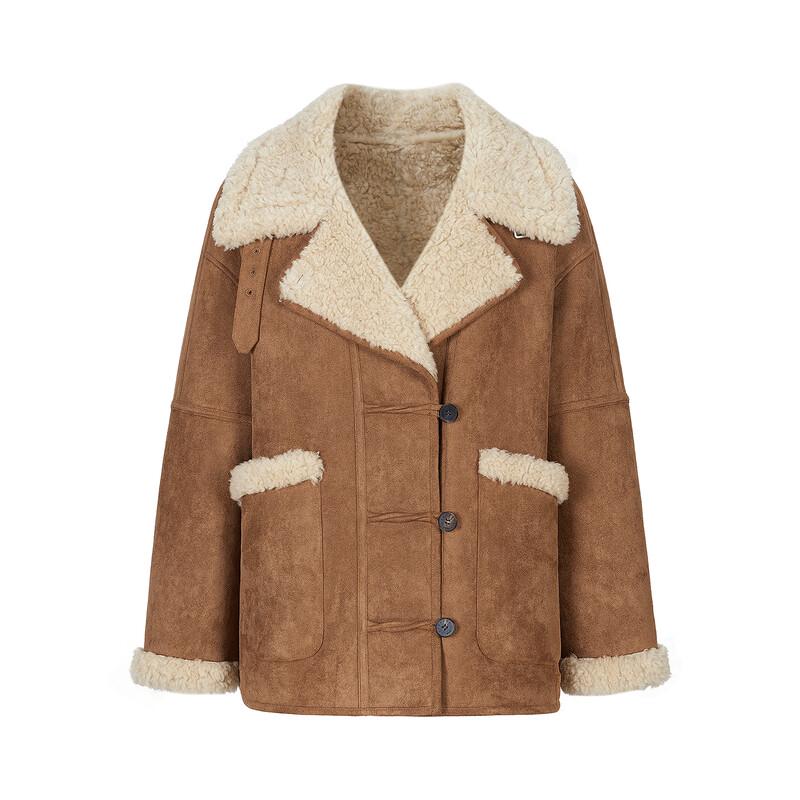 JIUZI·ANNACO Faux Suede Sherpa Lapel Coat