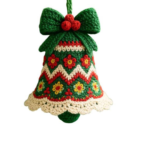DIY Crochet Christmas Bell Ornament Kit Hand-Knitted Santa Claus Bell Christmas Tree Decoration Holiday Craft Set for Beginners Adults
