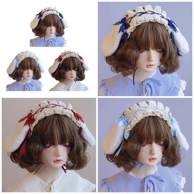 Gotischer Spitzen-Haarreif für Mädchen Lolita-Stil Anime Hasenohren Stirnband Cosplay Kostümparty Kopfschmuck Comicshow Kopfbedeckung