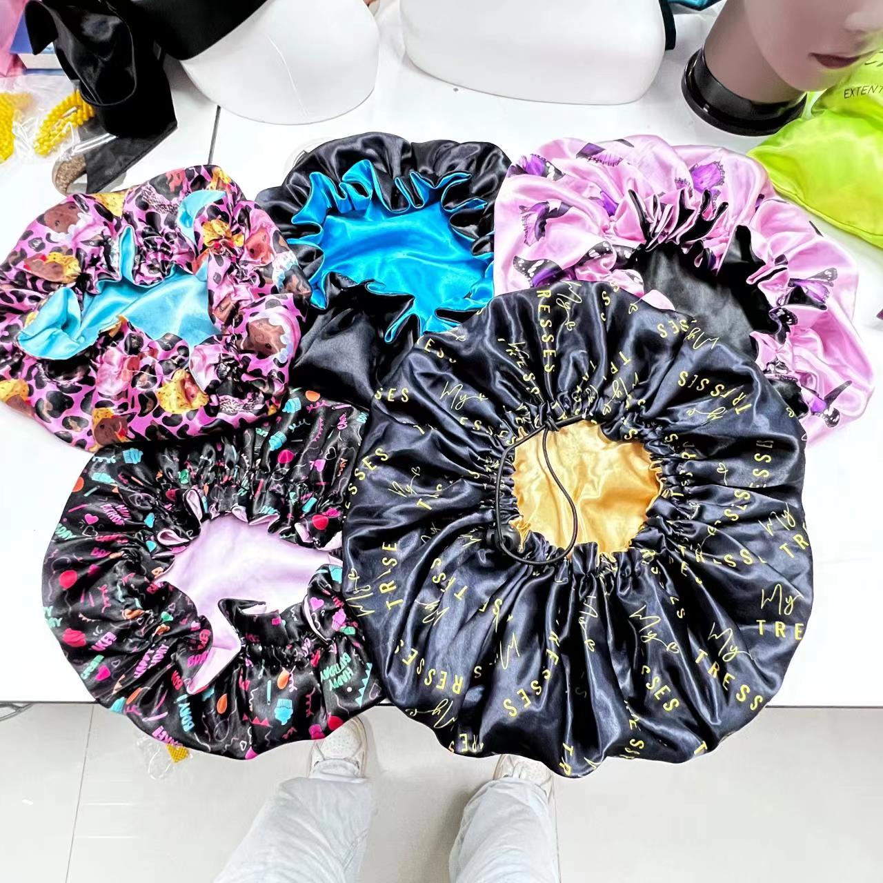 Best Quality Satin Silk Bonnet Hair Bonnet With Logo чёрный