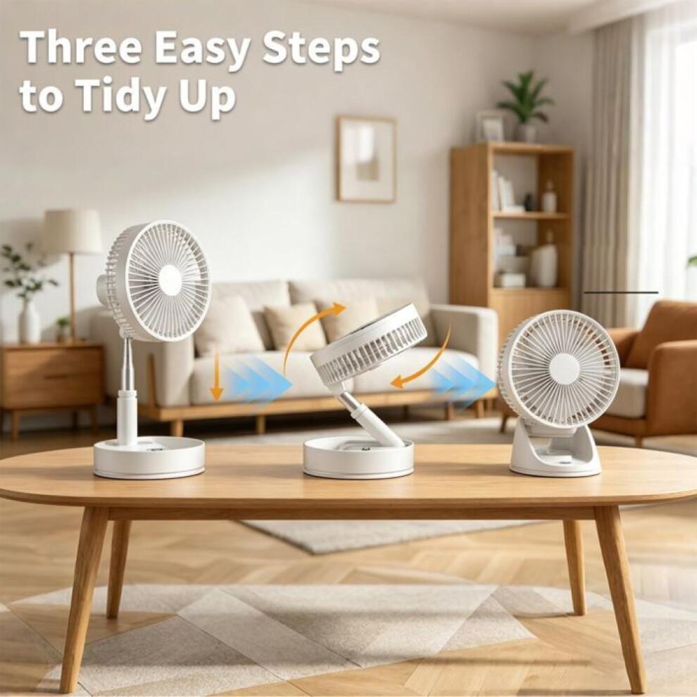 Quiet Oscillating Fan On Stand, Portable Foldable Floor/table Fan with 4 Speeds, 7200mAh USB Rechargeable Fan Less