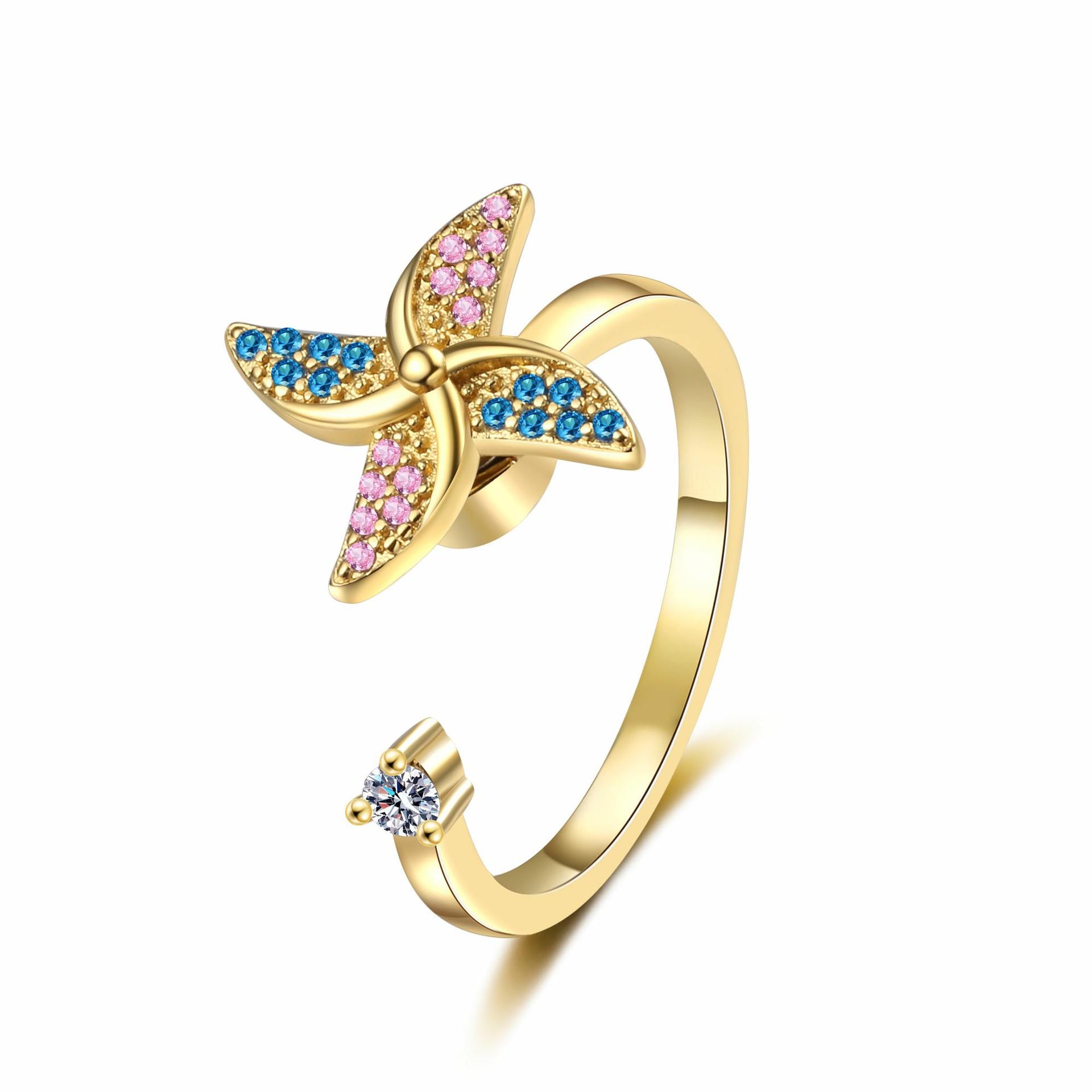 2026 Rotatable Windmill Ring Women s Light Luxury Niche Open Index Finger Tide Design Ring Resizable