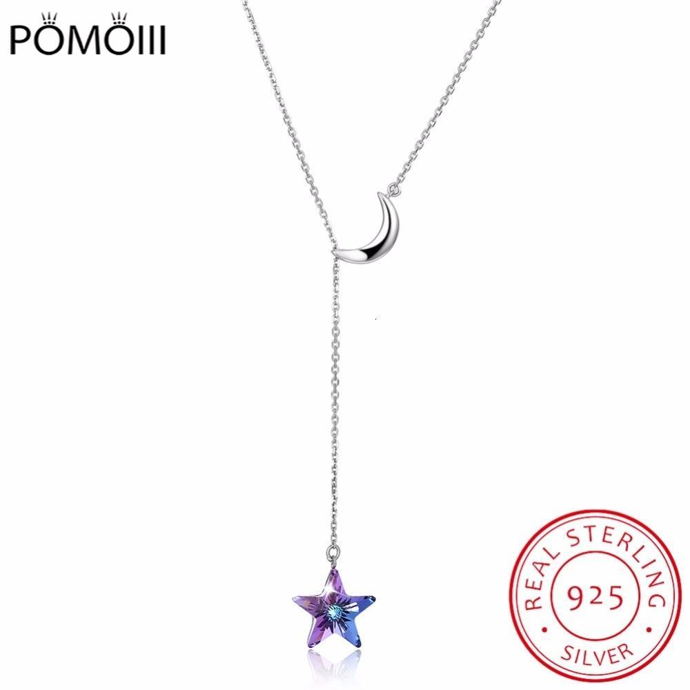 

Кристаллы на длинной цепочке, ожерелья, подвески, настоящее серебро 925 пробы, ошейники с луной и звездой для женщин, подарки, ювелирные изделия