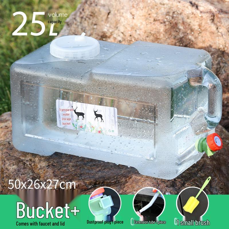 Transparent Outdoor Camping Water Bucket with Faucet and Lid - Food Grade Square Storage Container for Drinking Water