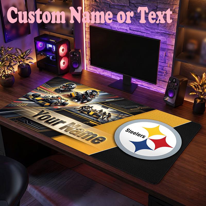 Pittsburgh Steelers Customized Name Text Mouse Pad, Large Desk Mouse Mat Personalized Home Office Present