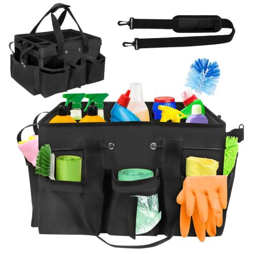 Large Capacity Tool Bag with 5 Pockets, Cleaning Supplies Storage Bag, Cleaning Tool Bag, Work Bag, Waterproof, Divided, with Shoulder Strap, Carry by
