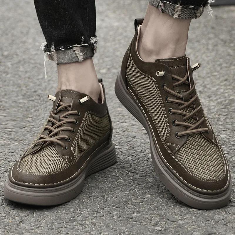 Neue sommer 6 cm männer aufzug schuhe lässige männer turnschuhe kuh leder mesh lift freizeit designer schuhe höhe erhöhen größere schuhe