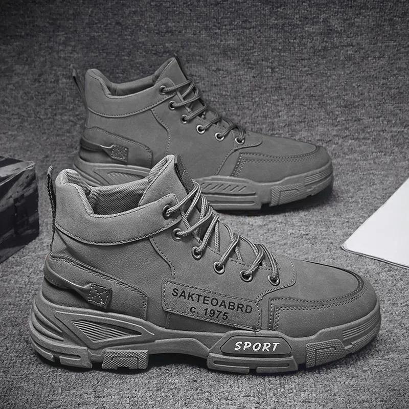 Mens High Top Boots Fashion Motorcycle Ankle Boot Non-slip Tooling Boots Outdoor Work Safety Shoes for Men Casual Platform Botas