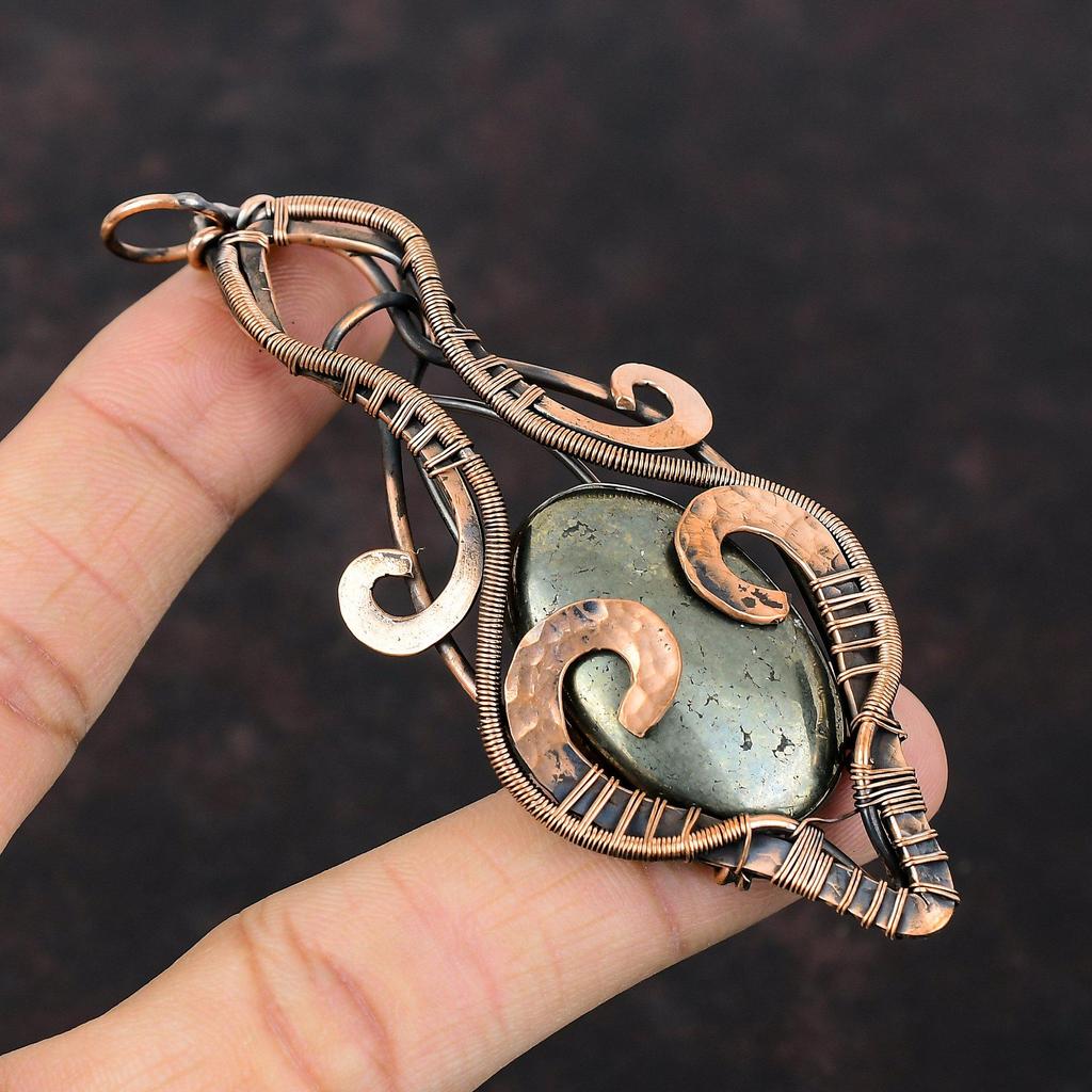 Pyrite Copper Pendant Copper Wire Wrapped Jewelry Handmade Boho Pendant Natural Pyrite Jewelry Gemstone Pendant For Gift Copper Wire Pendant