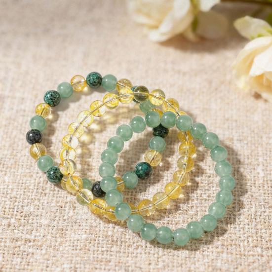 Healing Gemstone Wristband 3 Pcs Natural Bracelet, 8MM Round Beads Faux Crystal Jewelry for Meditation Stretch Handmade Spiritual Gift Women