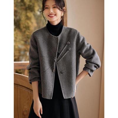 XWI Damen Neuer Chinesischer Stil Knebelknopf Wollmantel
