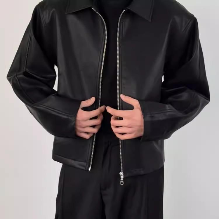 Men's American Retro Cleanfit Red Lined High-End PU Leather Jacket for Spring/Autumn