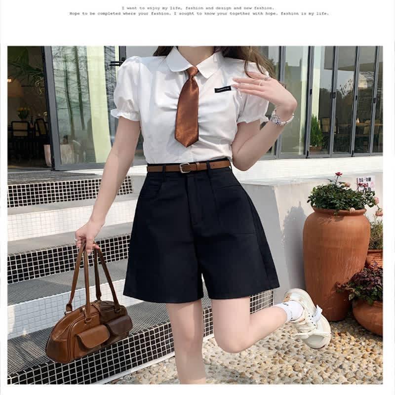 Sommer 2026 Damen Khaki A-Linie Hoher Bund Locker Weites Bein Shorts