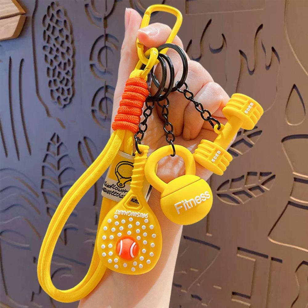 Simulation Style Simulation Dumbbells Keyring Keyring With Buckle Bag Charm Racket Set Keychain жёлтый