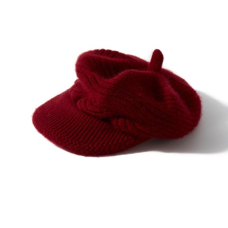Kaschmir Herbst und Winter Neuer Stil Damen Hochwertig Einfarbig Zopfmuster Verdickt Warm Mode Gestrickt Lässig Krempenhut