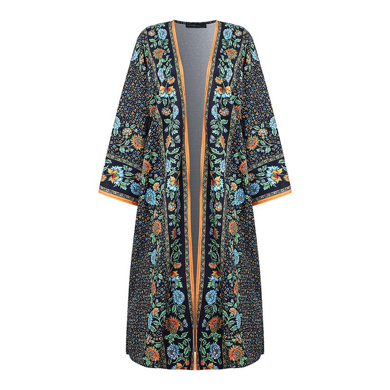 ZANZEA Bohemsk trykk Ferie Hverdagslig Langermet Strand Lang Cardigan Cover-up