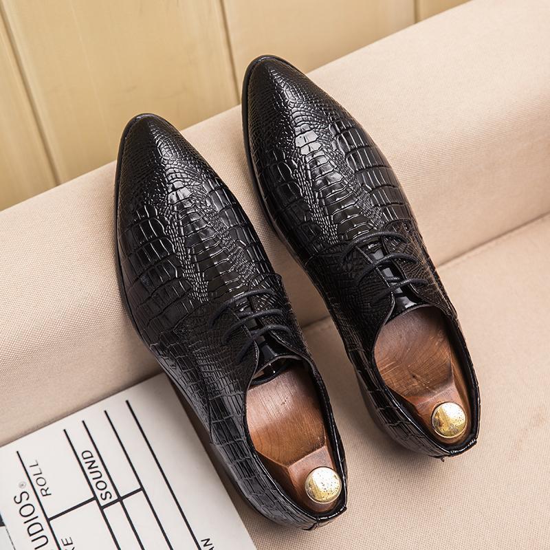 Men's Autumn Pointed Toe Lace-up Leather Dress Shoes - Groom, Wedding, Business, Korean and British Style Casual Shoes