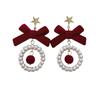 Festive Red Velvet Bow & Pearl Christmas Stud Earrings