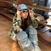 Japanese Y2k Cropped Jacket Vintage Harajuku Short Coat 2000s Korean Fashion Camouflage Zipper Hooded Sweatshirt Grunge